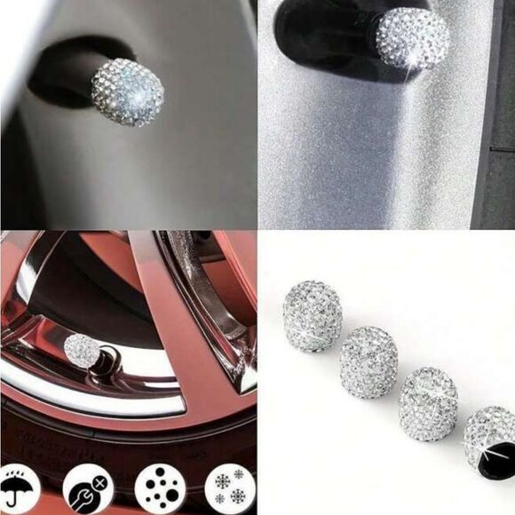 Rydz Bling Series Universal Gemglow Silver Crystal Valve Stem Caps - Picture 2 of 6